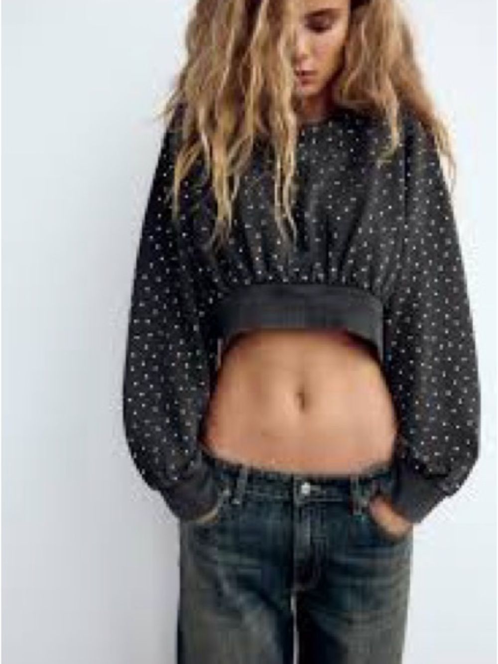 Zara Cropped Studded Sweatshirt